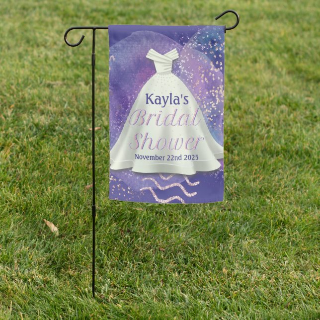 Bridal Shower Wedding Gown Purple & Rose Gold Glam Garden Flag (In SItu)