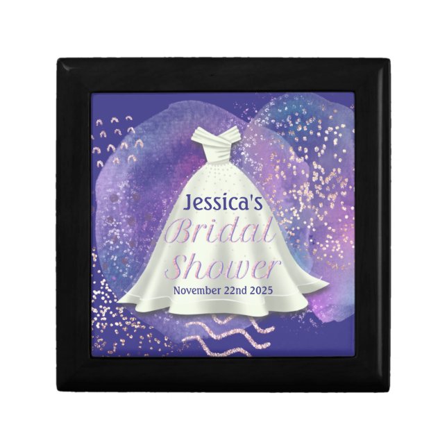Bridal Shower Wedding Gown Purple & Rose Gold Glam Gift Box (Front)