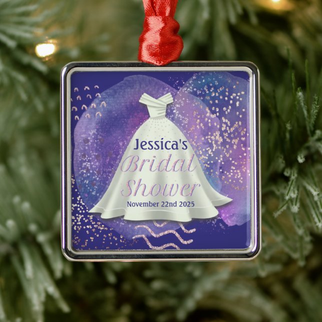 Bridal Shower Wedding Gown Purple & Rose Gold Glam Metal Ornament (Tree)