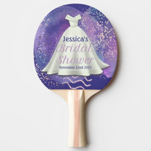 Bridal Shower Wedding Gown Purple  Rose Gold Glam Ping Pong Paddle