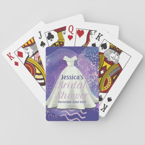 Bridal Shower Wedding Gown Purple  Rose Gold Glam Playing Cards