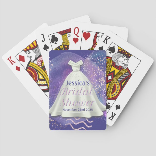 Bridal Shower Wedding Gown Purple & Rose Gold Glam Poker Cards (Back)