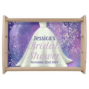 Bridal Shower Wedding Gown Purple & Rose Gold Glam Serving Tray