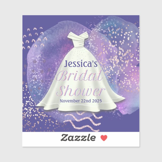 Bridal Shower Wedding Gown Purple & Rose Gold Glam Sticker (Sheet)
