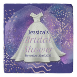 Bridal Shower Wedding Gown Purple &amp; Rose Gold Glam Trivet