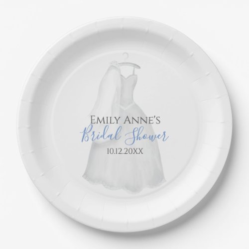 Bridal Shower Wedding Modern Watercolor Bride Gown Paper Plates