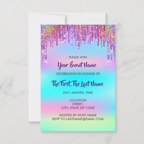 Bridal Shower Wedding Sweet 16th Holograph Pink Invitation