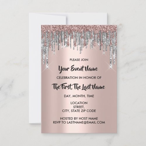 Bridal Shower Wedding Sweet 16th Rose Glitter Drip Invitation
