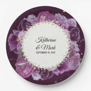 Bridal Shower Wedding Violet Purple Floral Wreath Paper Plates