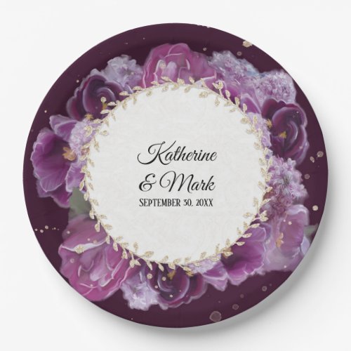 Bridal Shower Wedding Violet Purple Floral Wreath Paper Plates