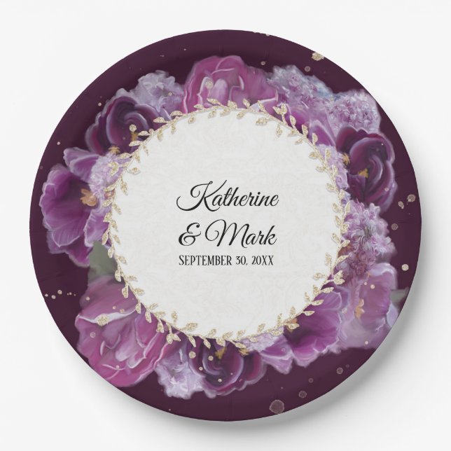 Bridal Shower Wedding Violet Purple Floral Wreath Paper Plates (Front)
