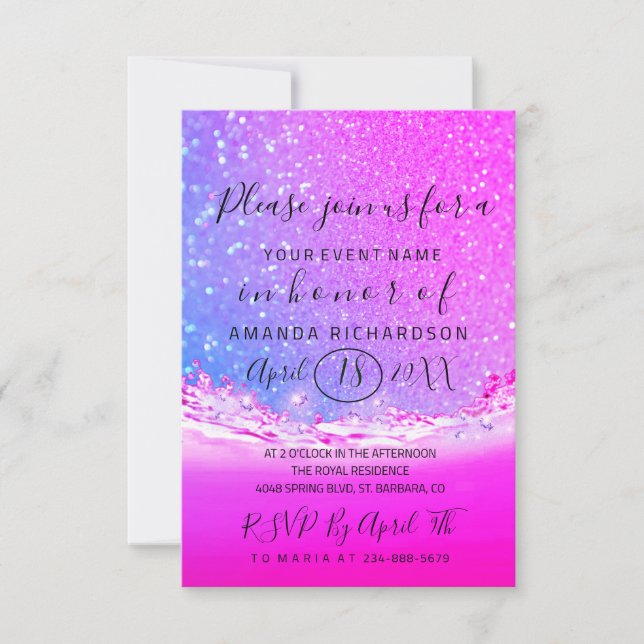 Bridal Shower Wedding Waves Ombre Fuchsia Pink Invitation (Front)