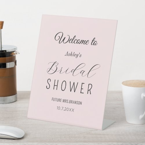 Bridal Shower Welcome Blush Pink Pedestal Sign