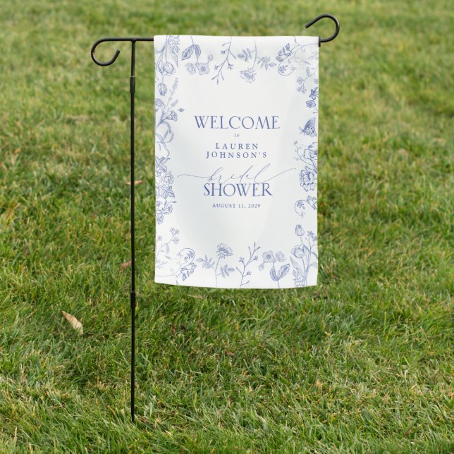 Bridal Shower Welcome French Blue & White Garden Flag (In SItu)