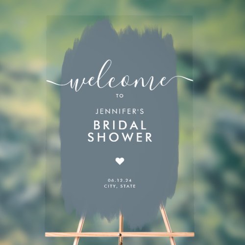 Bridal Shower Welcome Gold Script Dusty Blue Paint Acrylic Sign