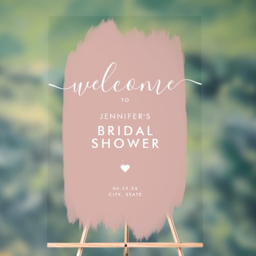 Bridal Shower Welcome Gold Script Dusty Pink Paint Acrylic Sign