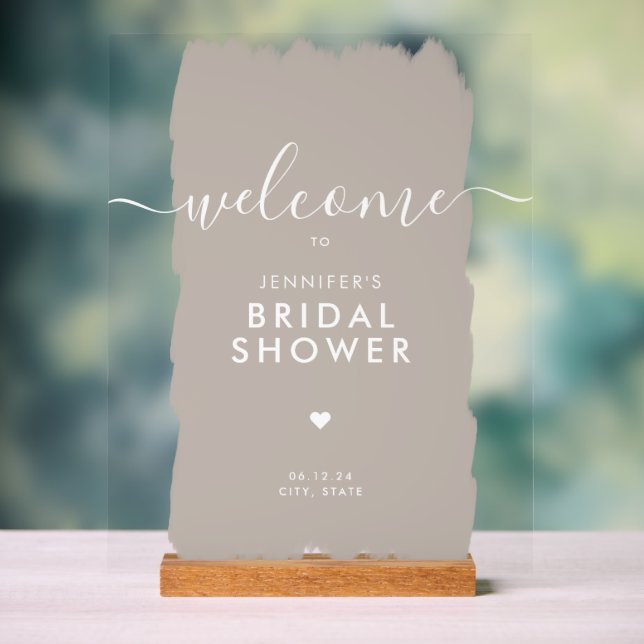 Bridal Shower Welcome Gold Script Paint Beige Acrylic Sign (Neutral)