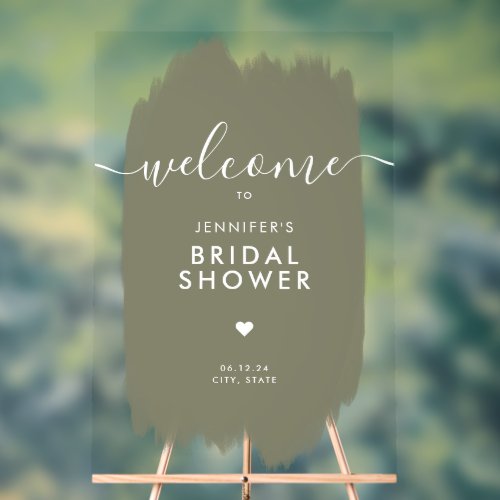 Bridal Shower Welcome Gold Script Sage Paint Acrylic Sign