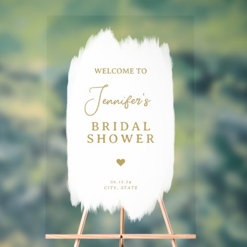 Bridal Shower Welcome Gold Script White Paint Acrylic Sign