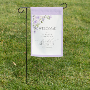 Bridal Shower Welcome Lilac Lavender Floral Script Garden Flag