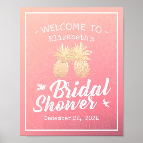 Bridal Shower Welcome Modern Gold Pineapple Couple Poster