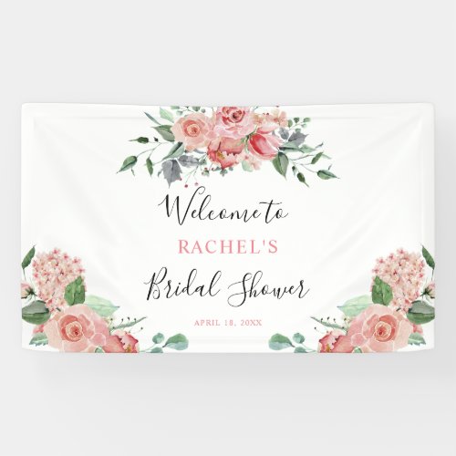 Bridal Shower welcome Pink Rose Boho Floral chic Banner