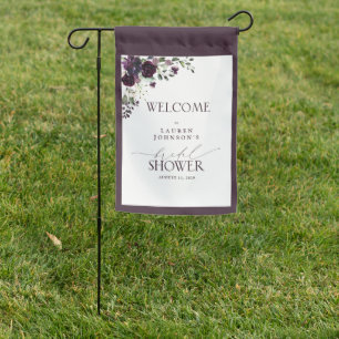 Bridal Shower Welcome Plum Purple Floral Script Garden Flag