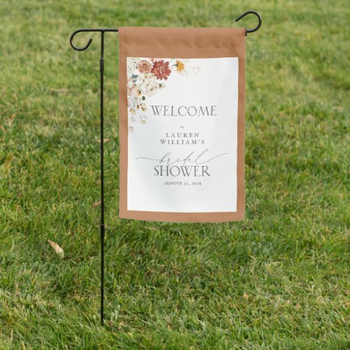 Bridal Shower Welcome Rust Orange Floral Script Ga Garden Flag