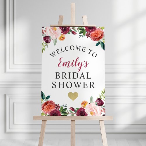 Bridal Shower Welcome Rustic Burgundy Fall Floral Foam Board