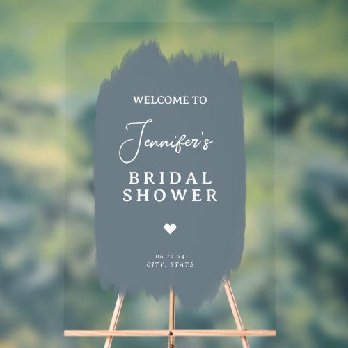 Bridal Shower Welcome Script Dusty Blue Paint Acrylic Sign