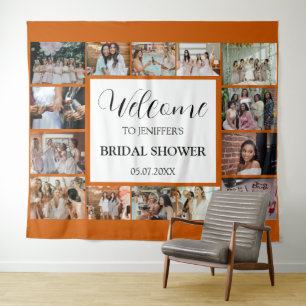 Bridal Shower Welcome Script orange Photo Collage  Tapestry