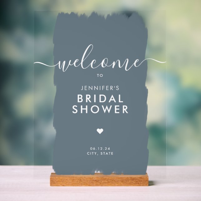 Bridal Shower Welcome Script Paint Dusty Blue  Acrylic Sign (Neutral)