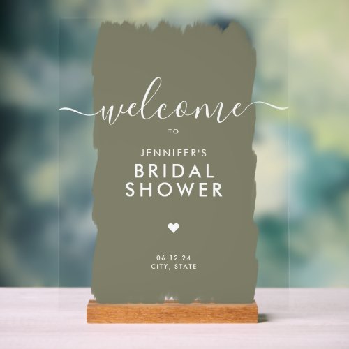 Bridal Shower Welcome Script Paint Sage Acrylic Sign