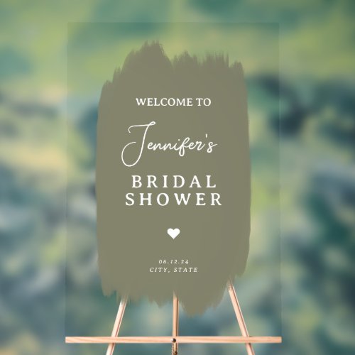 Bridal Shower Welcome Script Sage Green Paint Acrylic Sign