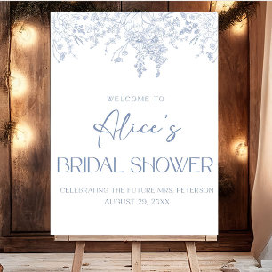 Bridal Shower Welcome Sign Blue Floral Minimalist 