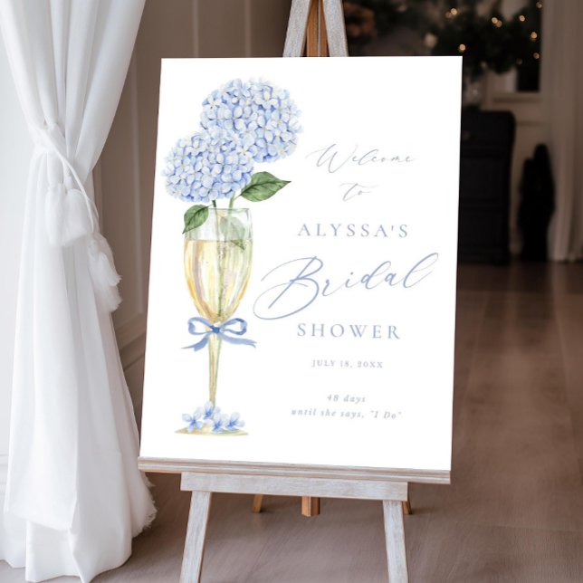Bridal Shower Welcome Sign | Blue Hydrangea, Bow  (Creator Uploaded)