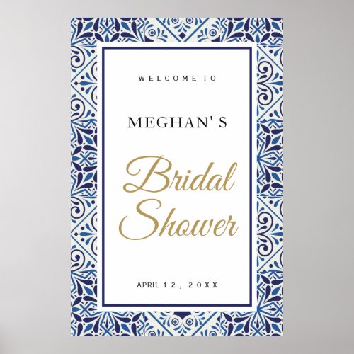 Bridal Shower welcome sign blue tiles