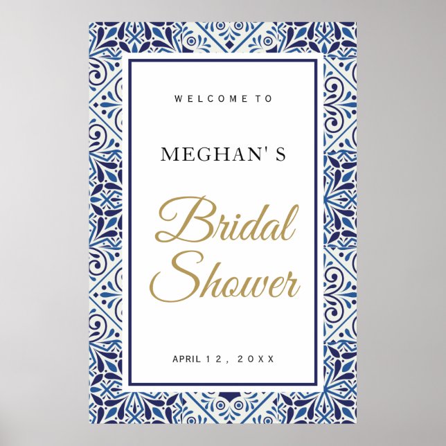 Bridal Shower welcome sign blue tiles (Front)