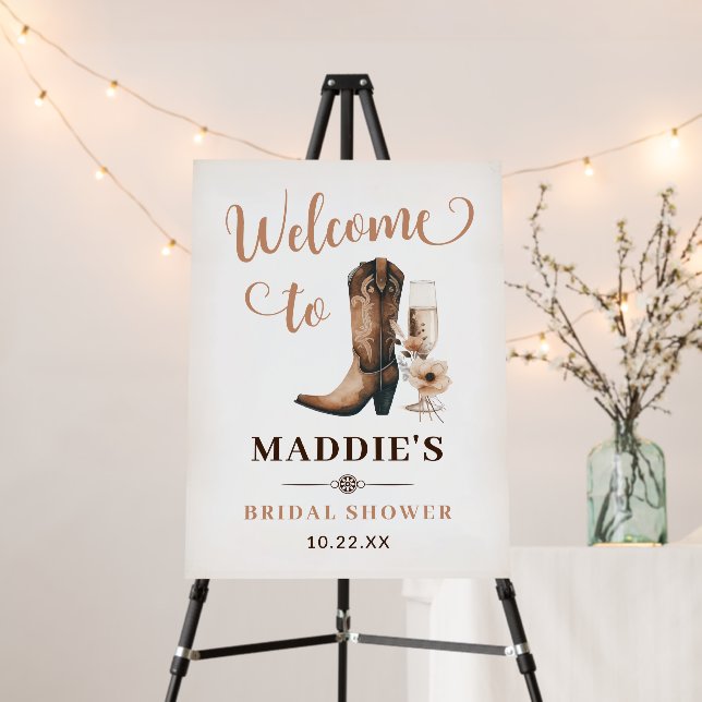 Bridal Shower Welcome Sign Boots and Bubbly (In Situ (Stand))