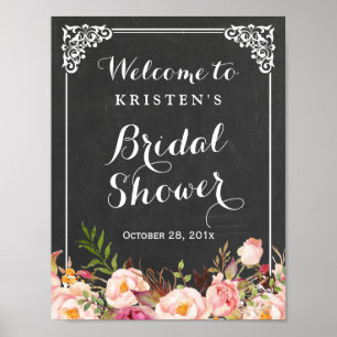 Bridal Shower Welcome Sign Chalkboard Frame Flower