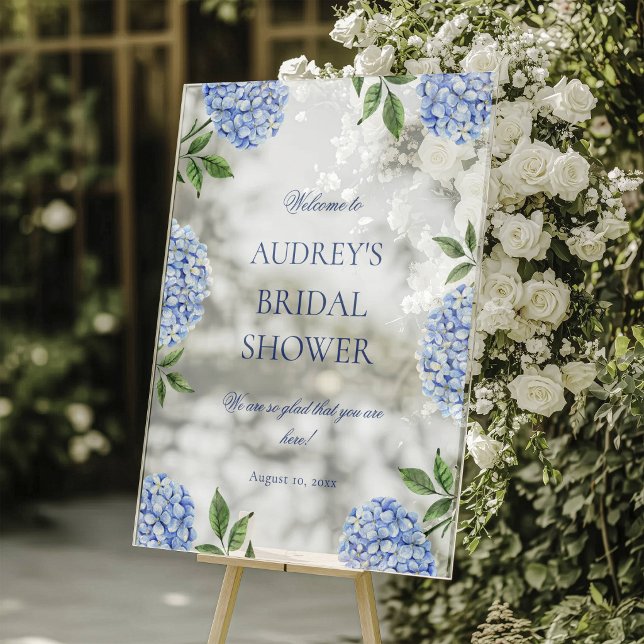 Bridal Shower Welcome Sign, Classic Blue Hydrangea Acrylic Sign (Creator Uploaded)