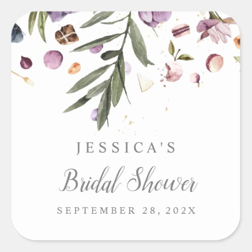 Bridal Shower Welcome Sign Falling Floral Purple Square Sticker