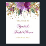 Bridal Shower Welcome Sign Floral Glitter Amethyst<br><div class="desc">Matching collection in the Little Bayleigh store! We have used artwork from: www.createthecut.com</div>