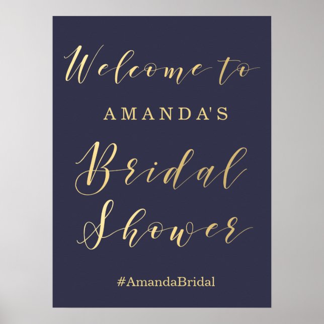 Bridal Shower welcome sign | Gold and blue (Front)