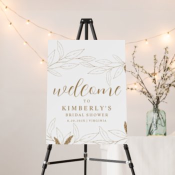 Bridal Shower Welcome Sign Gold Glitter Leaves by Vineyard at Zazzle
