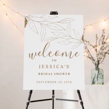 Bridal Shower Welcome Sign Gold Glitter Leaves by Vineyard at Zazzle