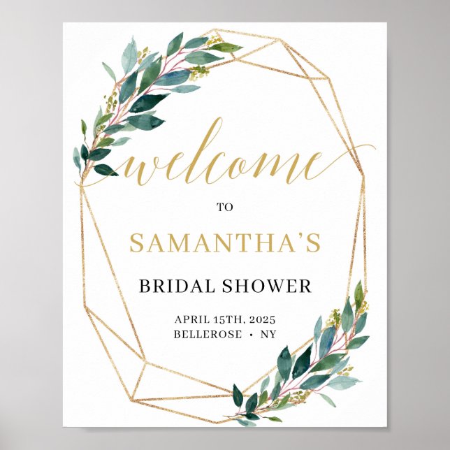 Bridal Shower welcome sign green eucalyptus boho (Front)