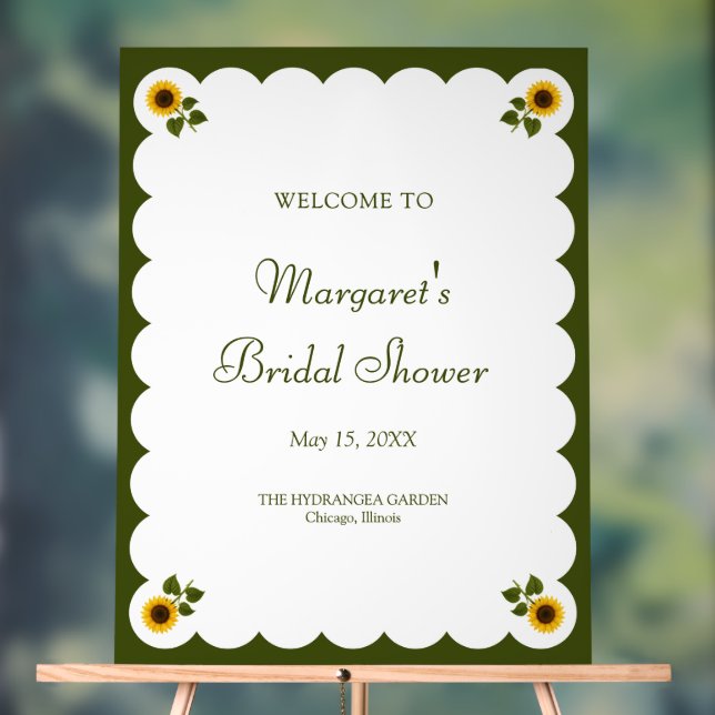 Bridal Shower Welcome Sign Green Sunflower  (Neutral)