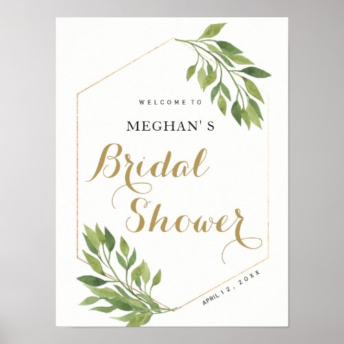 Bridal Shower welcome sign  greenery and gold