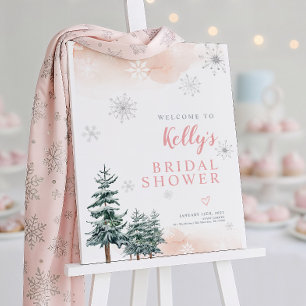 Bridal shower welcome sign, pink and blush winter foam board